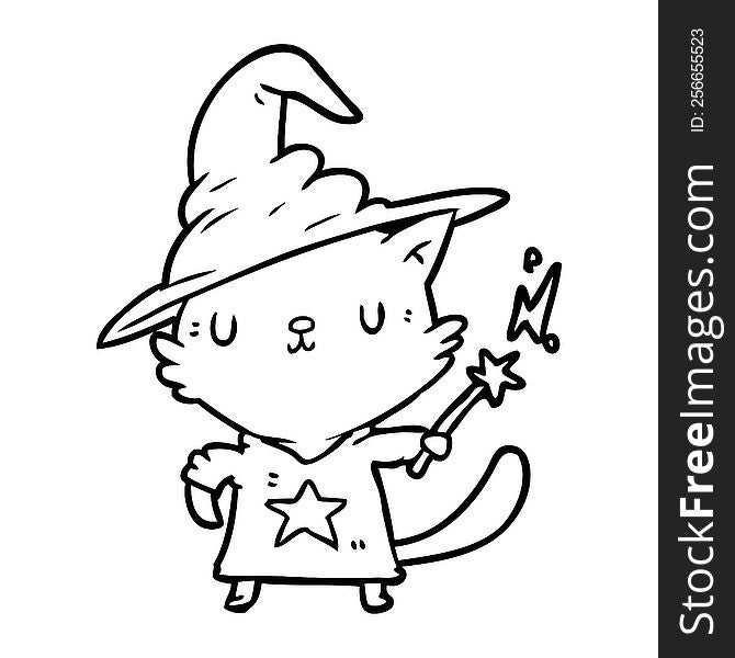 magical amazing line drawing of a cat wizard. magical amazing line drawing of a cat wizard