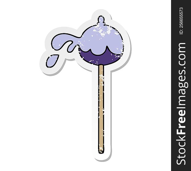 distressed sticker of a quirky hand drawn cartoon lolipop