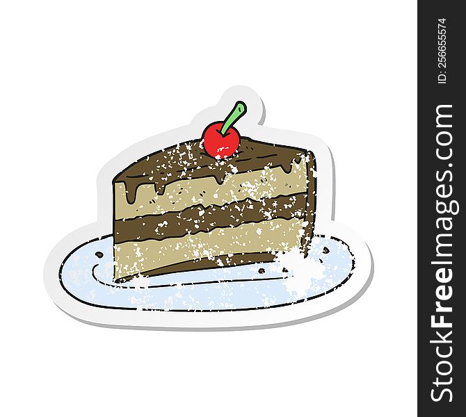 retro distressed sticker of a cartoon slice of cake