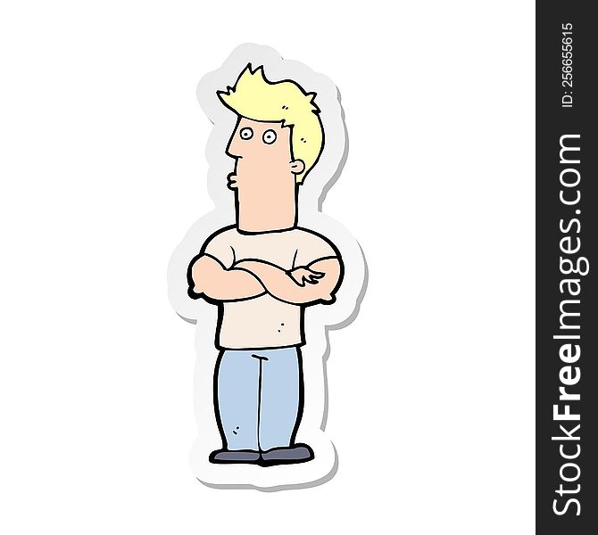Sticker Of A Cartoon Man With Folded Arms