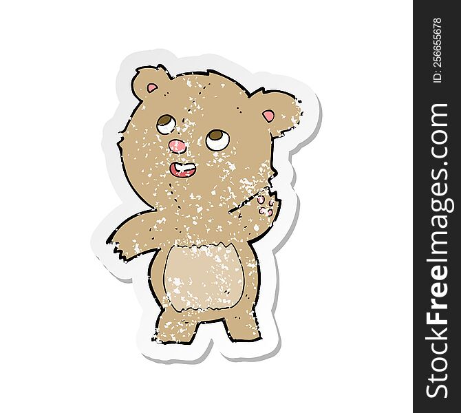 Retro Distressed Sticker Of A Cartoon Cute Waving Teddy Bear