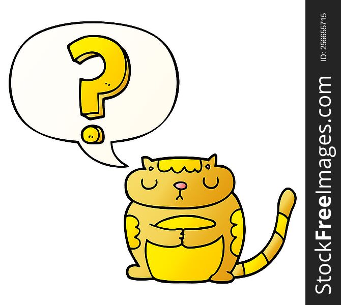 Cartoon Cat And Question Mark And Speech Bubble In Smooth Gradient Style