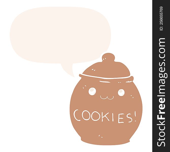 Cartoon Cookie Jar And Speech Bubble In Retro Style