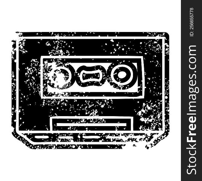 grunge distressed icon of a retro cassette tape. grunge distressed icon of a retro cassette tape