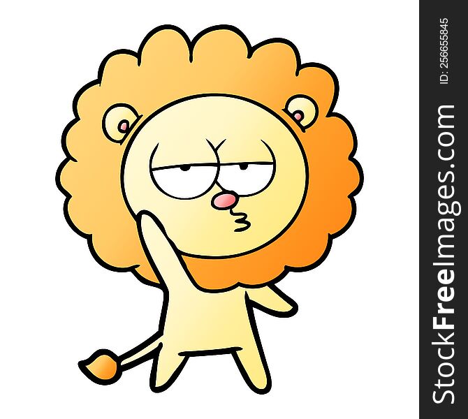 cartoon bored lion waving. cartoon bored lion waving