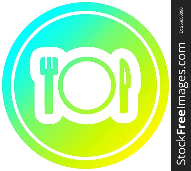 knife fork and plate circular icon with cool gradient finish. knife fork and plate circular icon with cool gradient finish