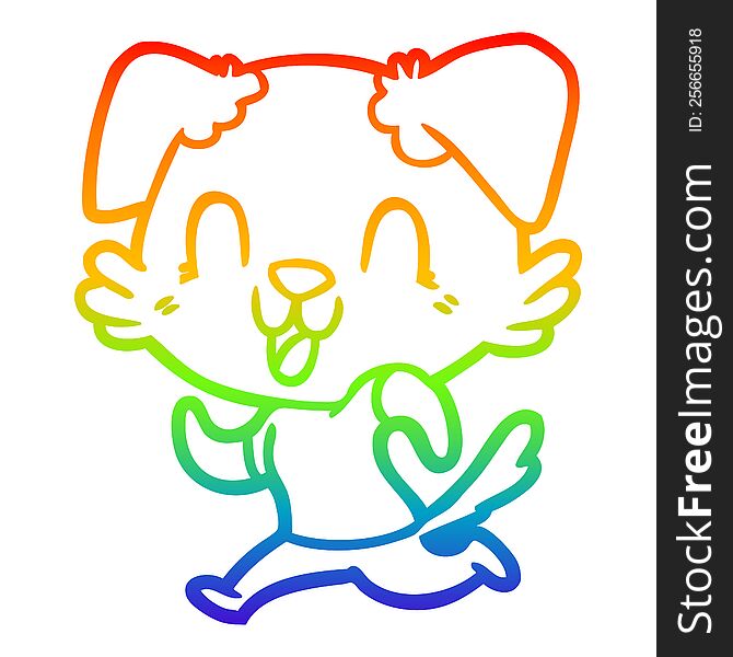 Rainbow Gradient Line Drawing Laughing Cartoon Dog Jogging