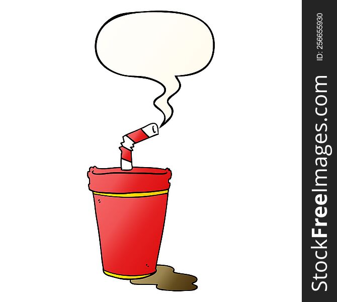 Cartoon Soda Cup And Speech Bubble In Smooth Gradient Style