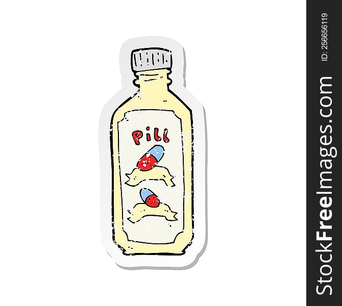 Retro Distressed Sticker Of A Cartoon Old Bottle Of Pills