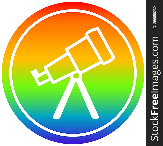 astronomy telescope circular icon with rainbow gradient finish. astronomy telescope circular icon with rainbow gradient finish