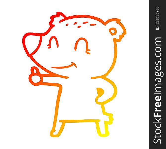 Warm Gradient Line Drawing Cartoon Bear Giving Thumbs Up Sign