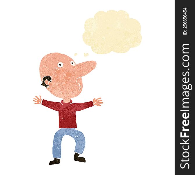 cartoon worried middle aged man with thought bubble