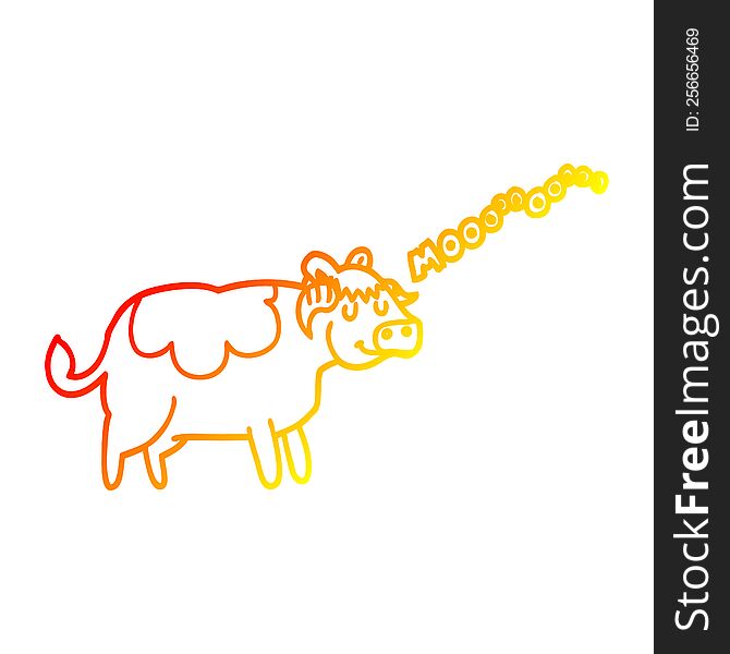 Warm Gradient Line Drawing Cartoon Cow