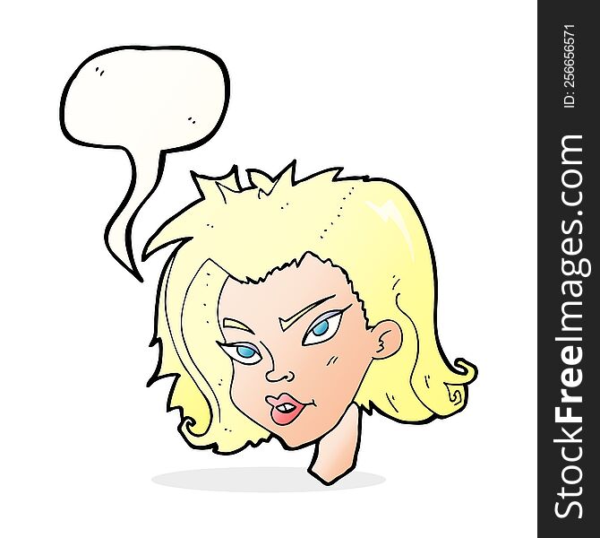 Cartoon Female Face With Speech Bubble