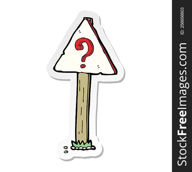 sticker of a cartoon question mark sign post