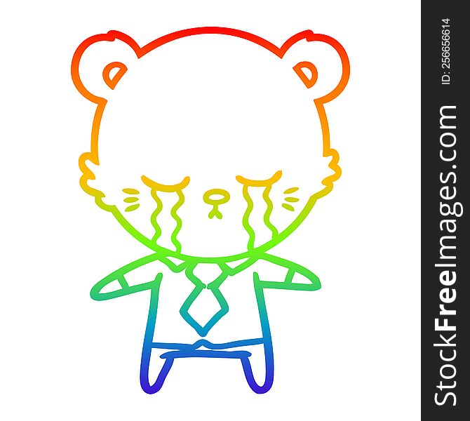 rainbow gradient line drawing crying cartoon polarbear