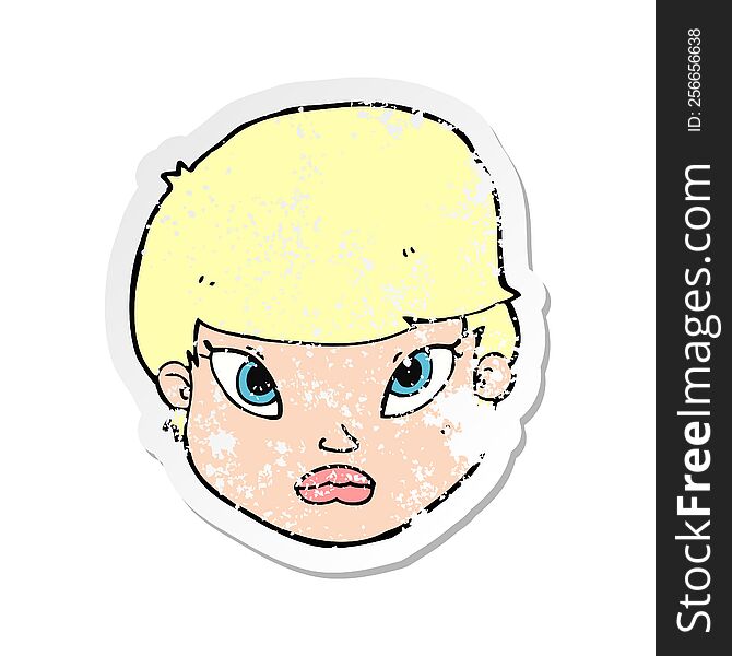 retro distressed sticker of a cartoon serious face