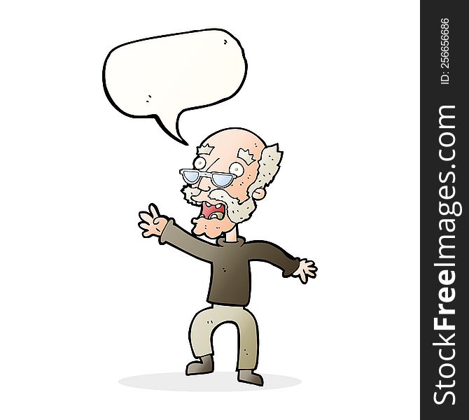 Cartoon Frightened Old Man With Speech Bubble