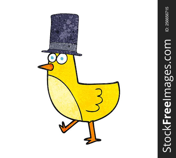 Textured Cartoon Bird Wearing Hat
