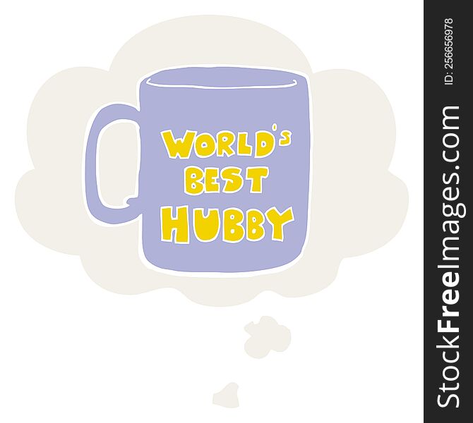 worlds best hubby mug with thought bubble in retro style