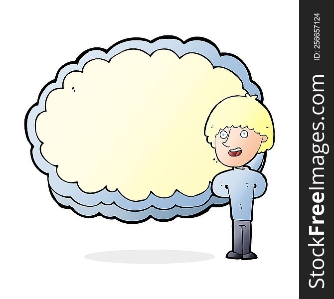 cartoon happy man with cloud text space
