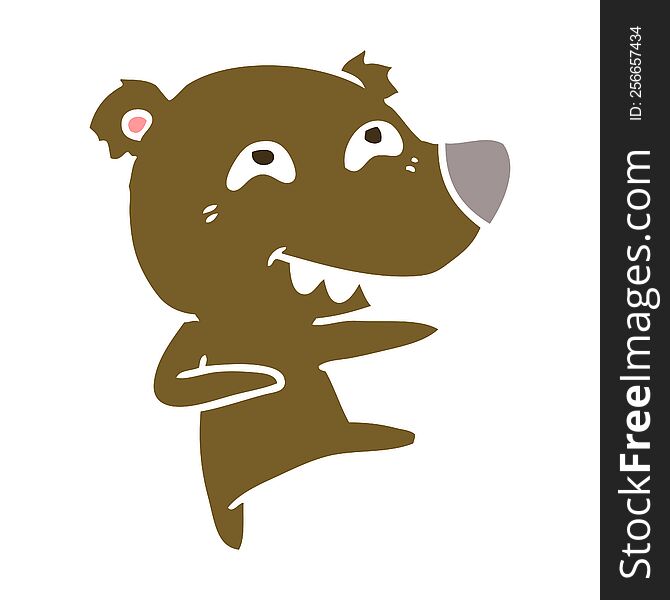 flat color style cartoon bear showing teeth while dancing