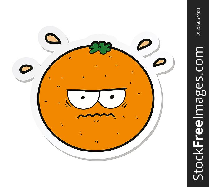 Sticker Of A Cartoon Angry Orange