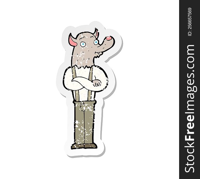 Retro Distressed Sticker Of A Cartoon Friendly Werewolf