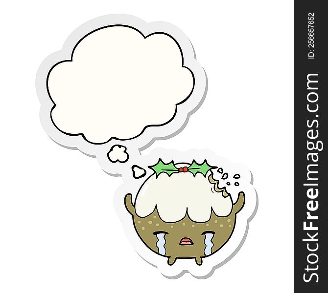 cartoon chrstmas pudding with thought bubble as a printed sticker