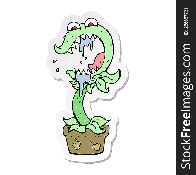 Sticker Of A Cartoon Carnivorous Plant