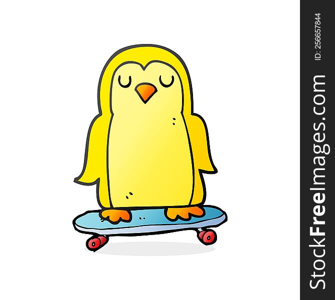 freehand drawn cartoon bird on skateboard