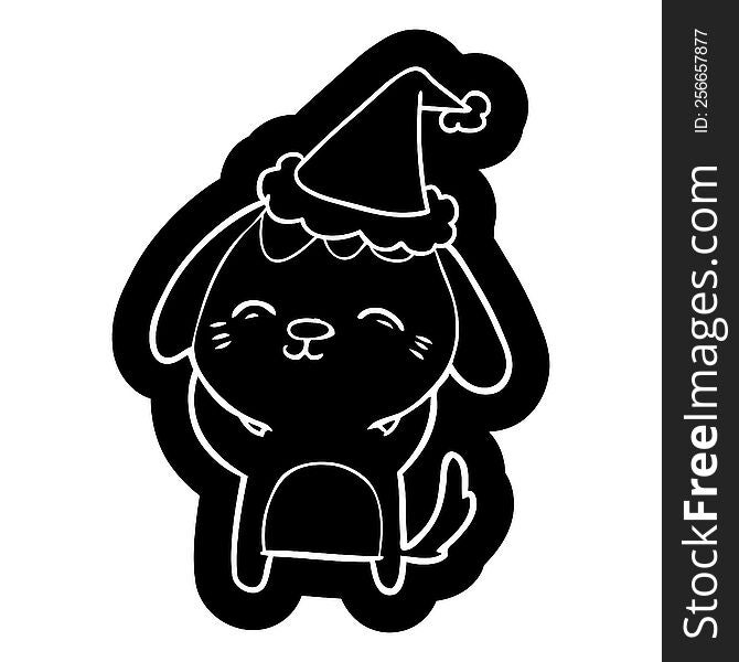 Happy Cartoon Icon Of A Dog Wearing Santa Hat