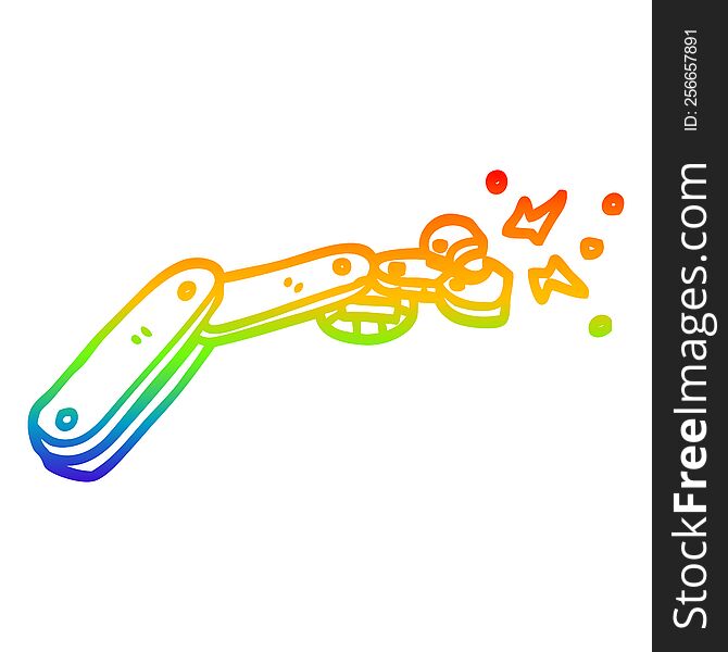 rainbow gradient line drawing of a cartoon robot arm