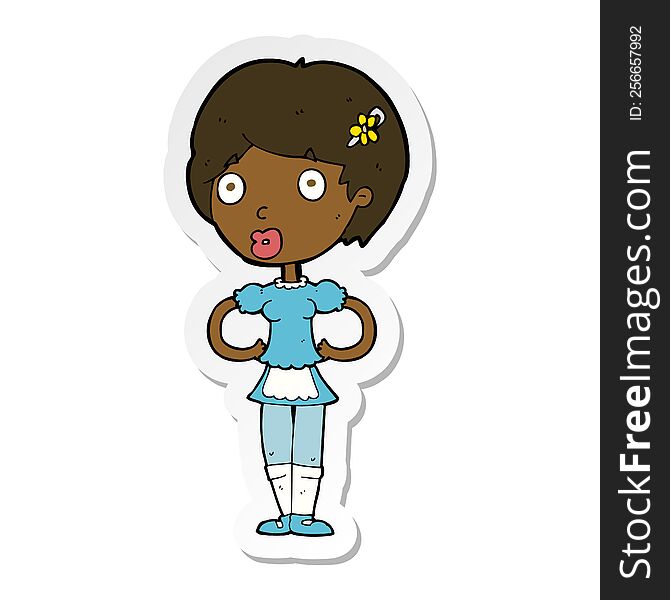 sticker of a cartoon woman in french maid outfit