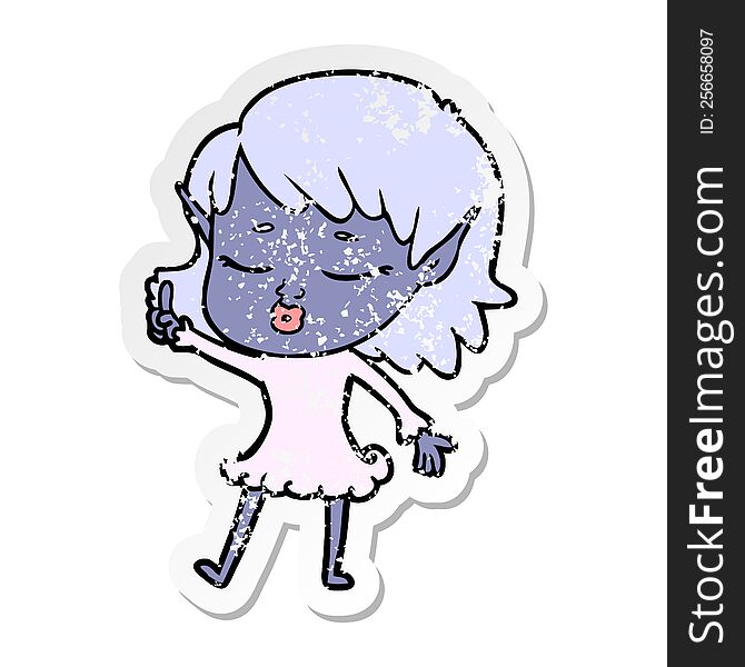 Distressed Sticker Of A Pretty Cartoon Elf Girl With Question