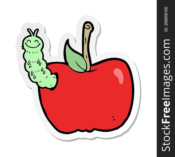 Sticker Of A Cartoon Apple With Bug