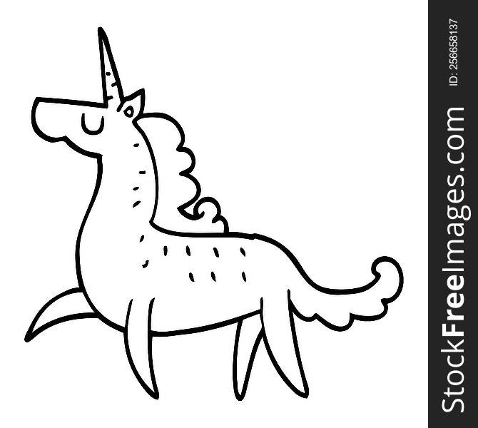 line drawing cartoon magical unicorn