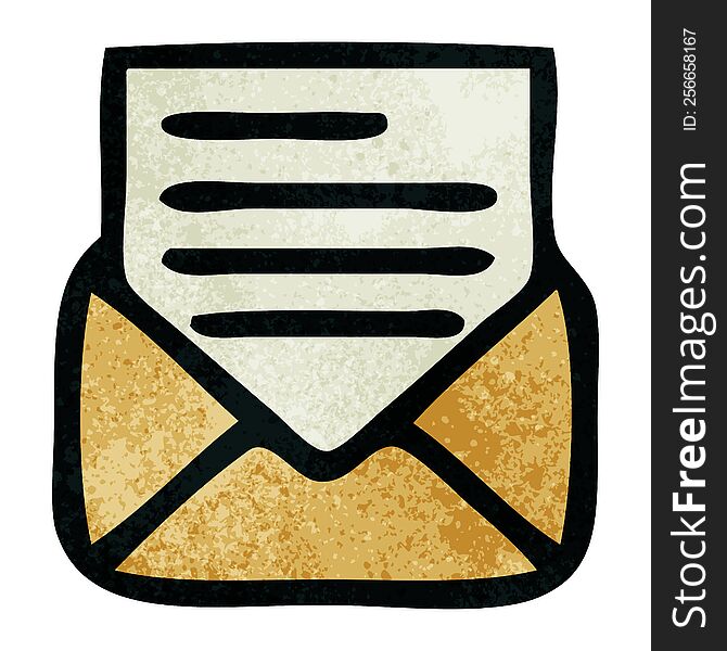 retro grunge texture cartoon of a letter and envelope