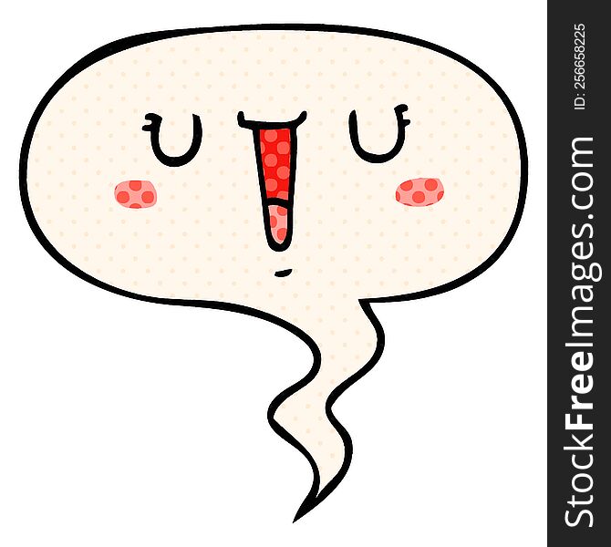 happy cartoon face with speech bubble in comic book style