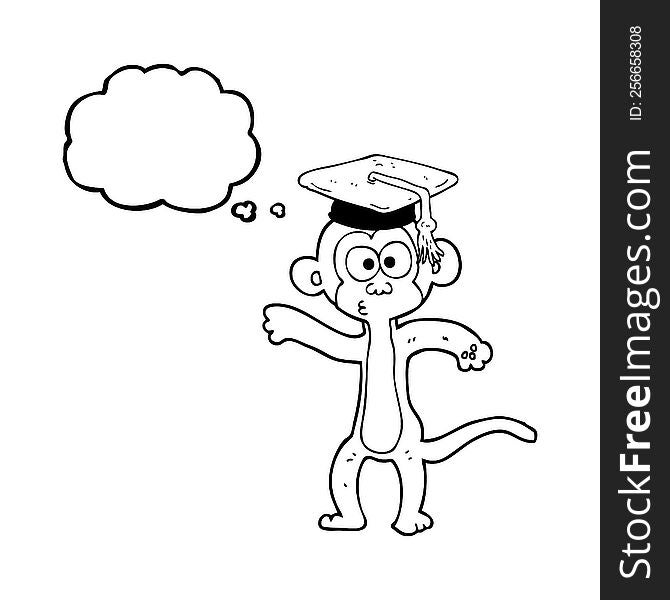 freehand drawn thought bubble cartoon graduate monkey