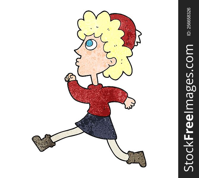 freehand textured cartoon running woman