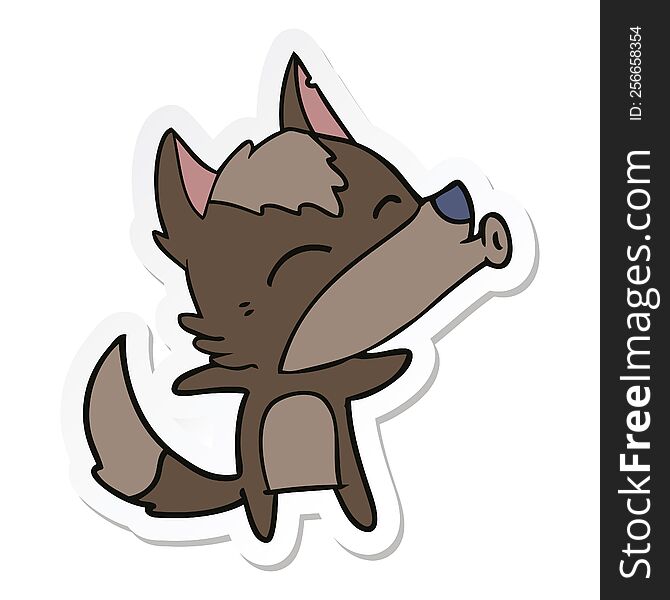 sticker of a cartoon howling wolf