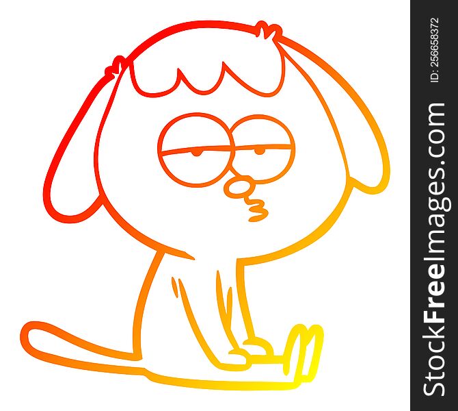 Warm Gradient Line Drawing Cartoon Tired Dog