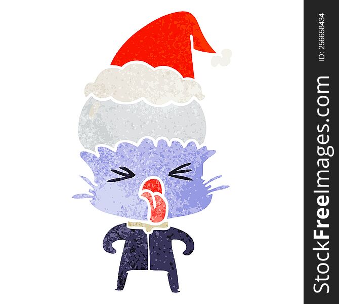 Weird Retro Cartoon Of A Alien Wearing Santa Hat