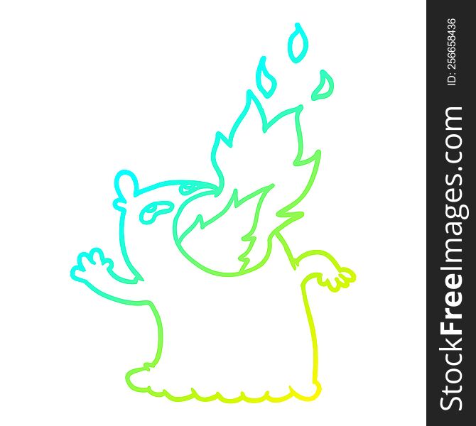 Cold Gradient Line Drawing Cartoon Fire Breathing Ghost