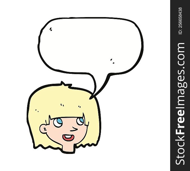 Cartoon Happy Female Face With Speech Bubble