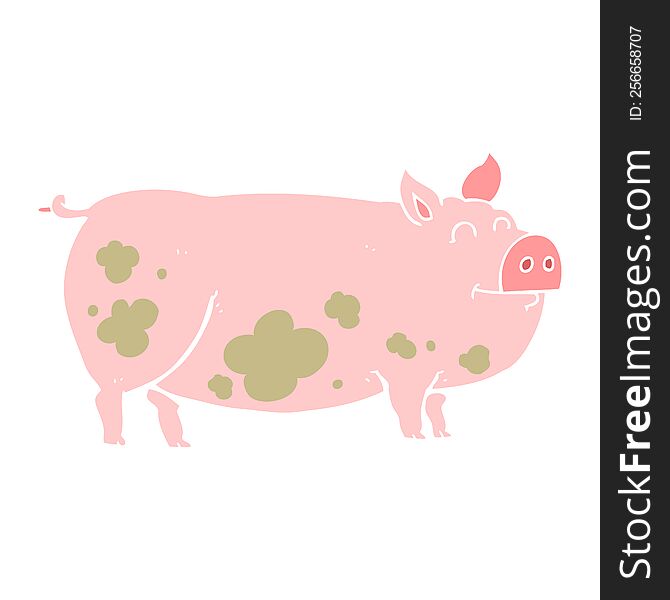 Flat Color Illustration Of A Cartoon Muddy Pig
