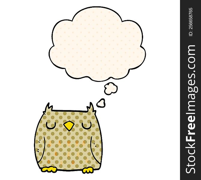 Cute Cartoon Owl And Thought Bubble In Comic Book Style