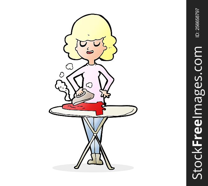 cartoon woman ironing