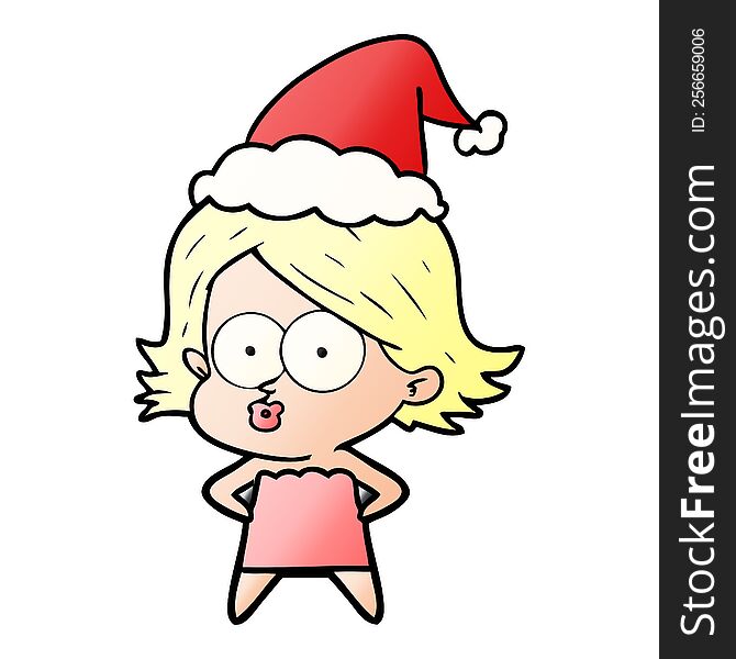 Gradient Cartoon Of A Girl Pouting Wearing Santa Hat